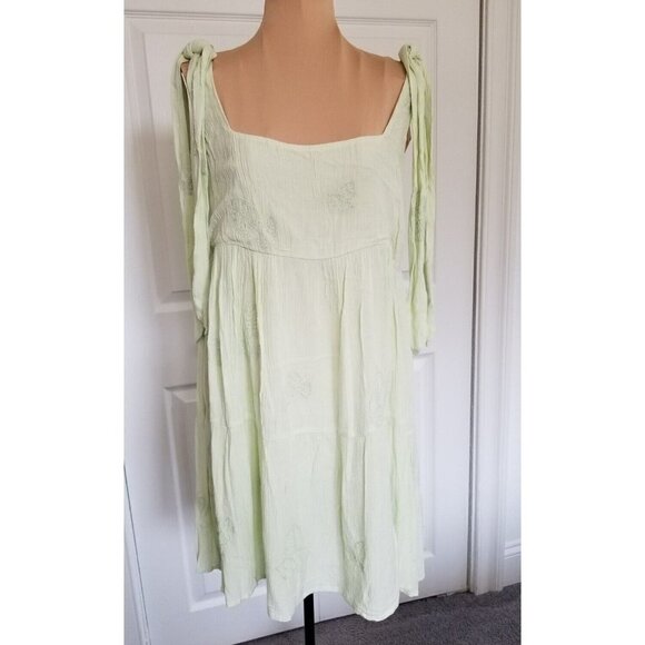 SAGE THE LABEL Embroidered Sage Green Mini Babydoll Dress Sz M - Picture 1 of 8